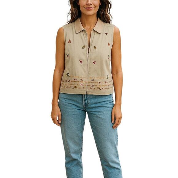 Vintage Victoria Jones Fall Leaf Embroidered Zip-Up Vest Women’s XL Corduroy - Picture 1 of 4